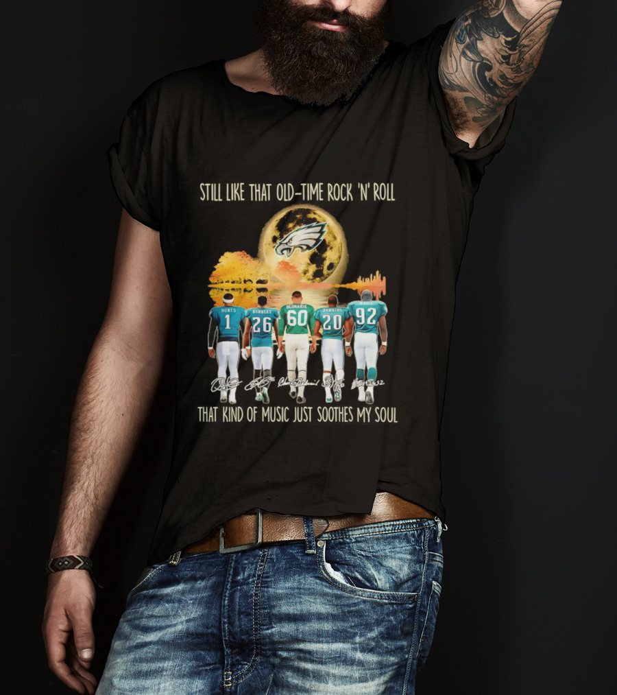 Philadelphia Eagles Players Hurts Barkley Dickerson Dawkins White Old Time Rock 'n' Roll T-Shirt