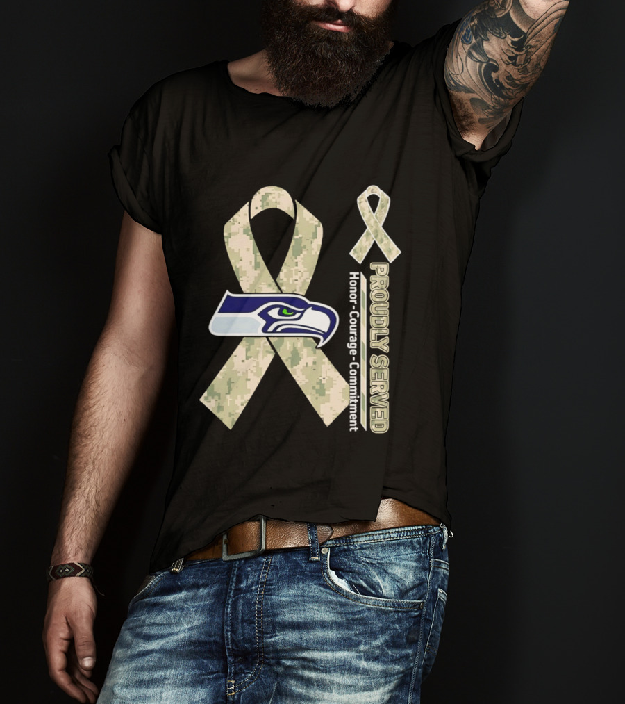 Seattle Seahawks Military Appreciation Proudly Served Honor Courage Commitment Ribbon T-Shirt