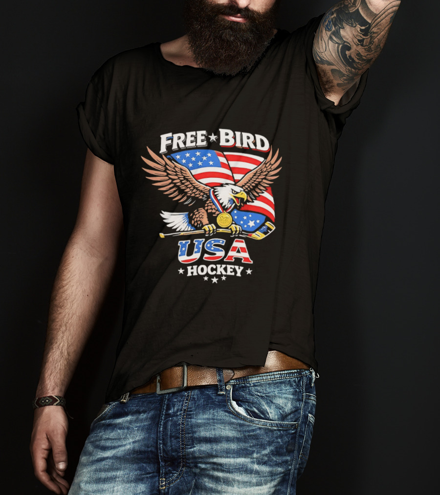 Free Bird USA Hockey Gold Medal American Eagle Iconic Sports Spirit T-Shirt