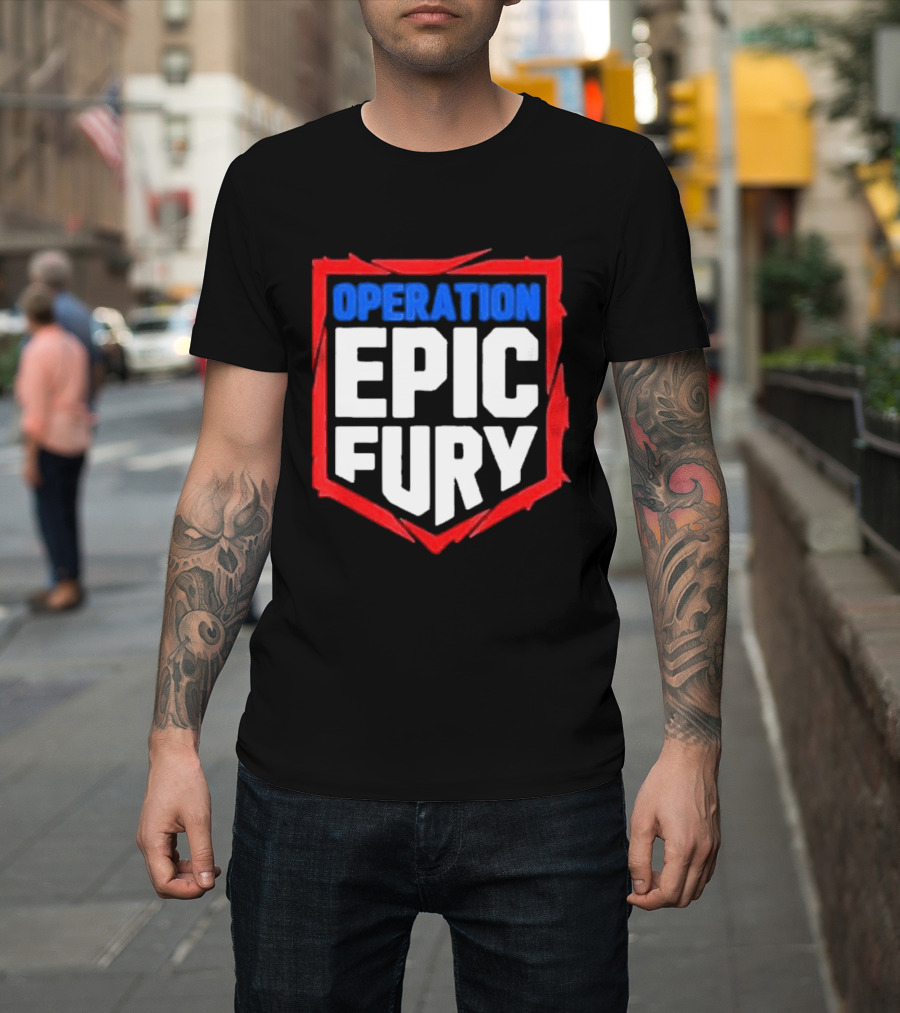 Operation Epic Fury Bold Patriotic Text Shield T-Shirt