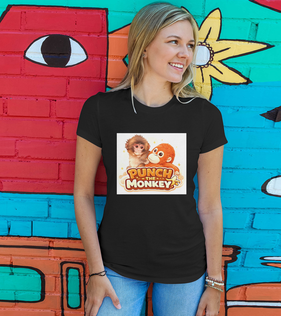 Punch The Monkey Hugging Stuffed Toy Monkey T-Shirt