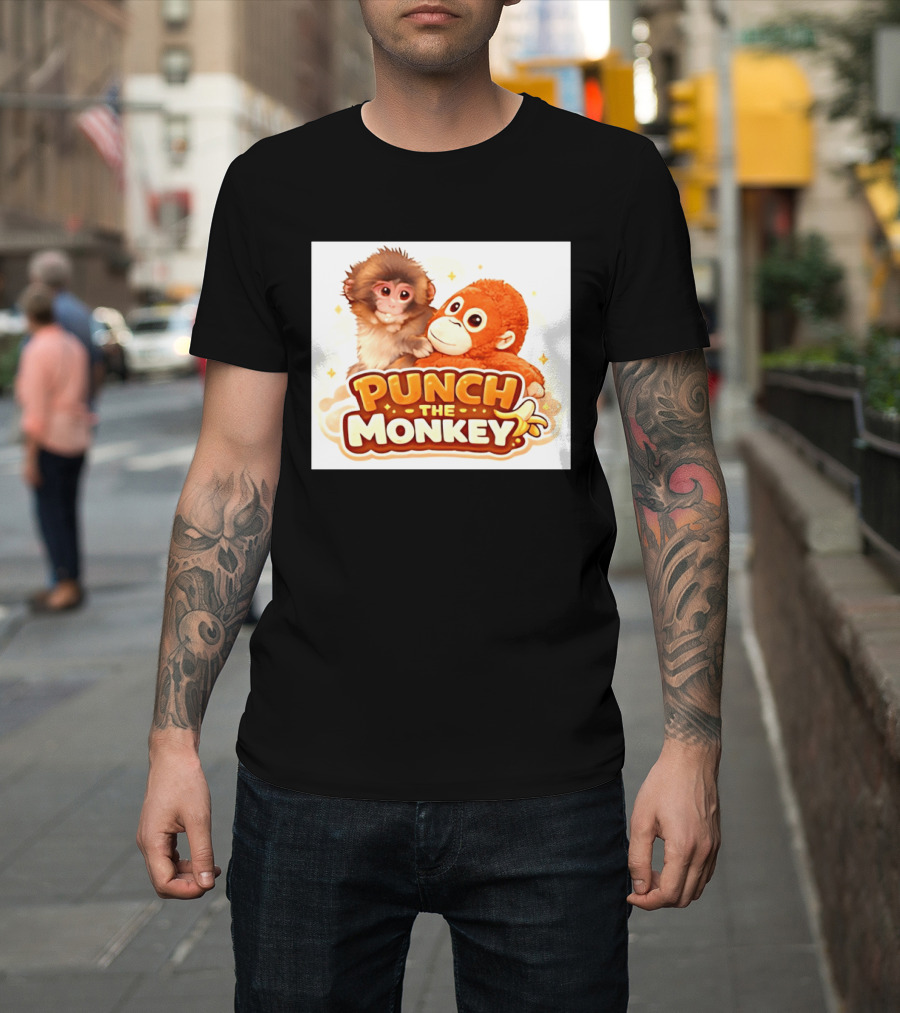 Punch The Monkey Hugging Stuffed Toy Monkey T-Shirt