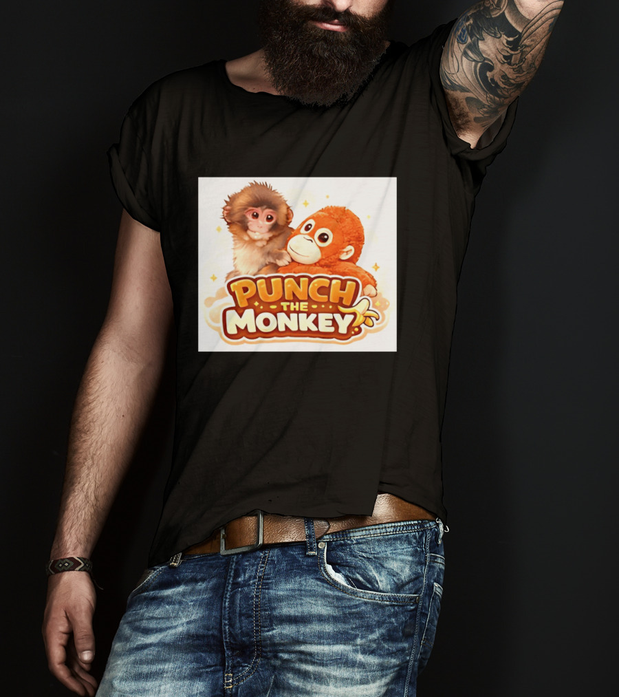 Punch The Monkey Hugging Stuffed Toy Monkey T-Shirt