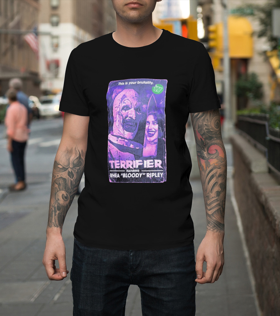 Terrifier VHS Cover This Is Your Brutality Featuring Rhea "Bloody" Ripley T-Shirt