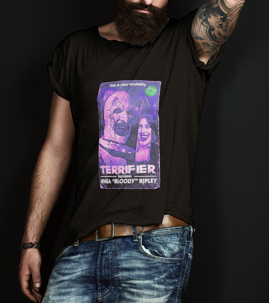 Terrifier VHS Cover This Is Your Brutality Featuring Rhea "Bloody" Ripley T-Shirt