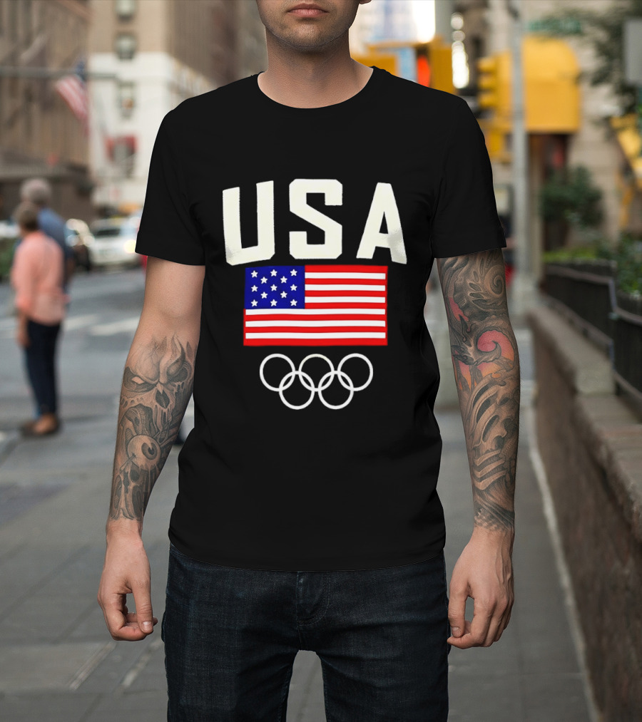 USA Flag Olympic Rings Team USA 2026 Gold T-Shirt