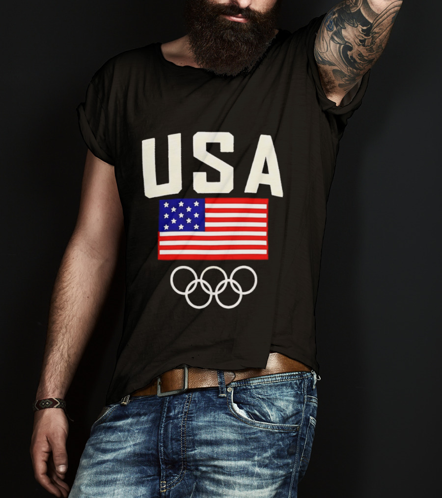 USA Flag Olympic Rings Team USA 2026 Gold T-Shirt