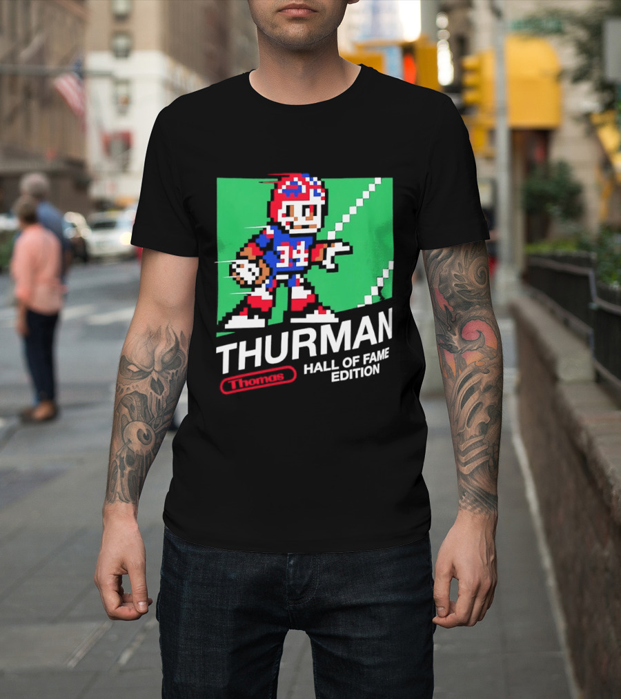 Thurman 34 Hall Of Fame Edition Buffalo Bills Pixel Art Retro Football T-Shirt