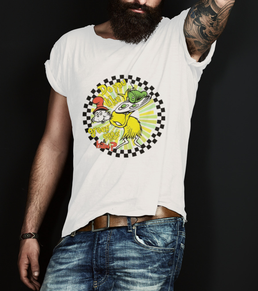 Dr Seuss Do You Like Green Eggs And Ham Yellow Character Red Hat Fan T-Shirt