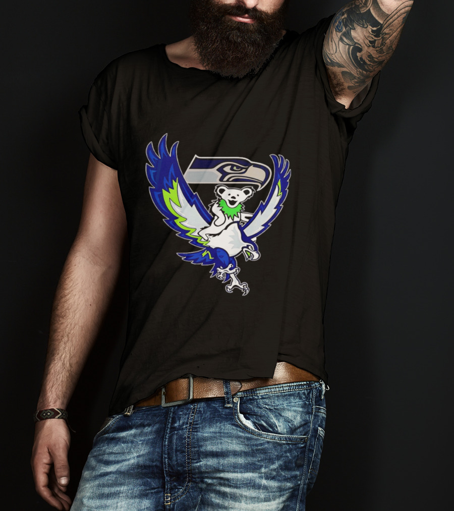 Seattle Seahawks Grateful Dead Bear Riding Seahawk Wings T-Shirt