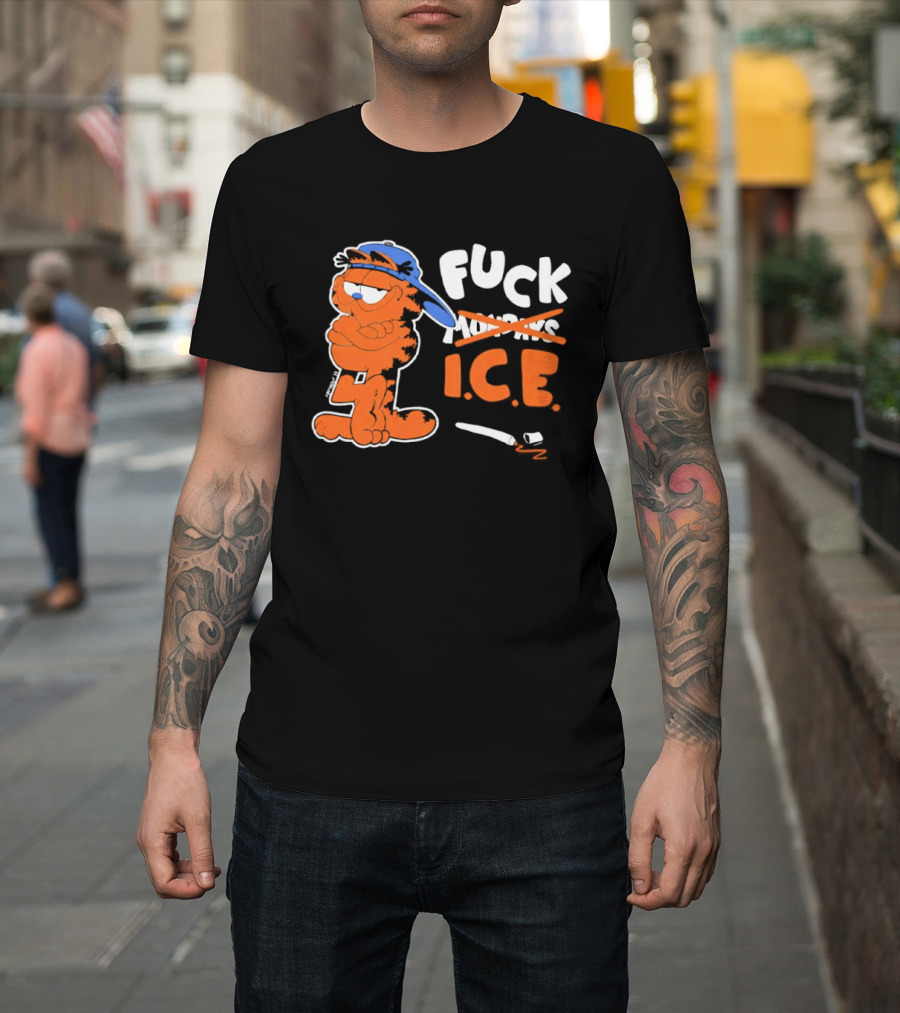 F*** ICE Orange Cat With Blue Hat T-Shirt