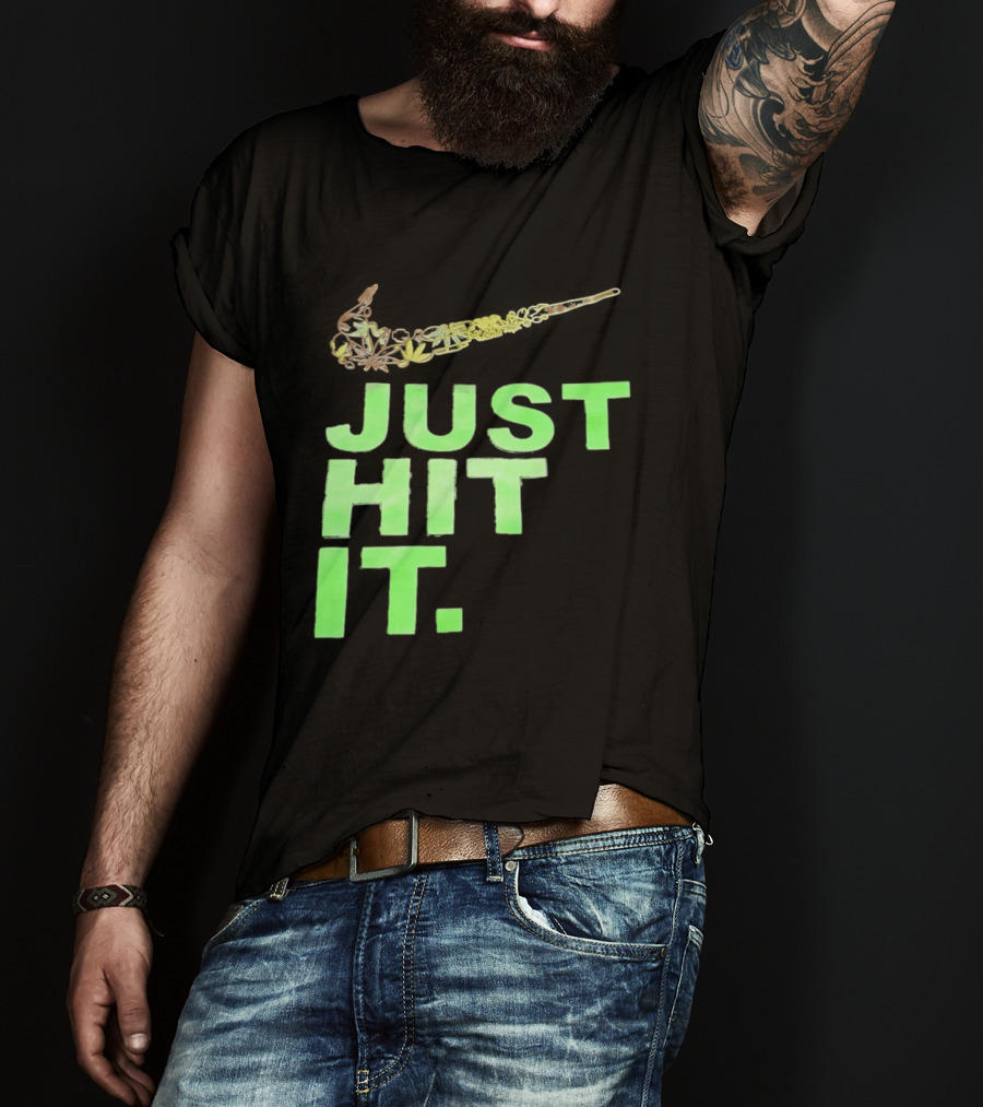 Just Hit It Classic Swoosh Flaming Bat Baseball T-Shirt