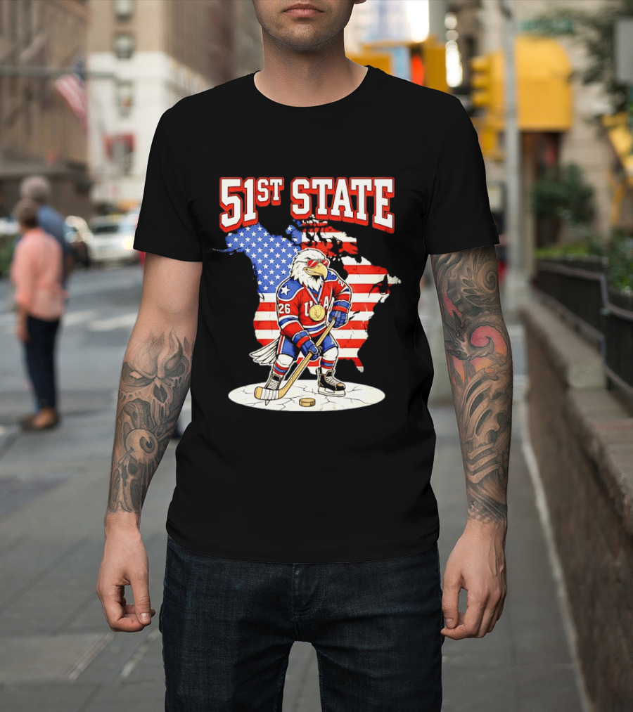 USA Team 51st State Hockey Eagle 26 Gold Medal T-Shirt