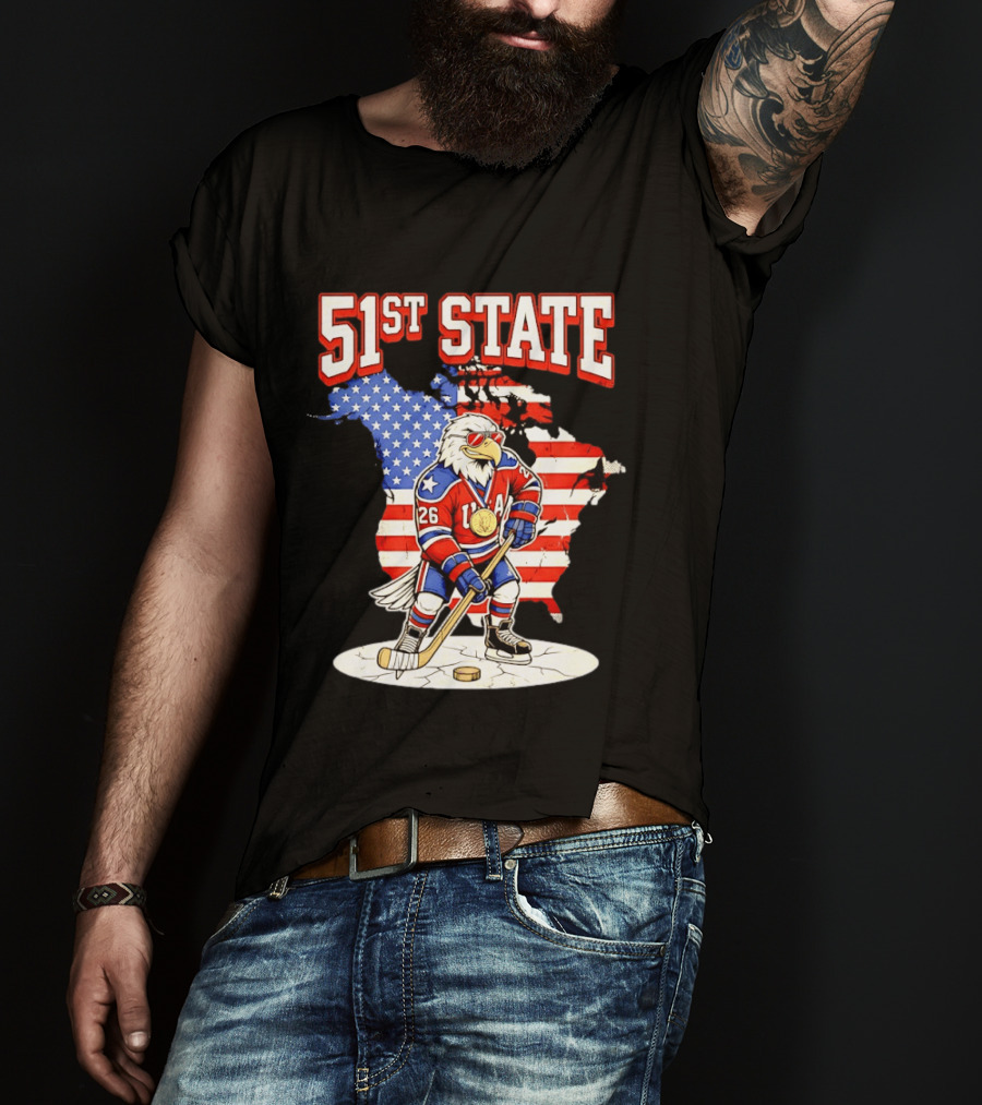 USA Team 51st State Hockey Eagle 26 Gold Medal T-Shirt