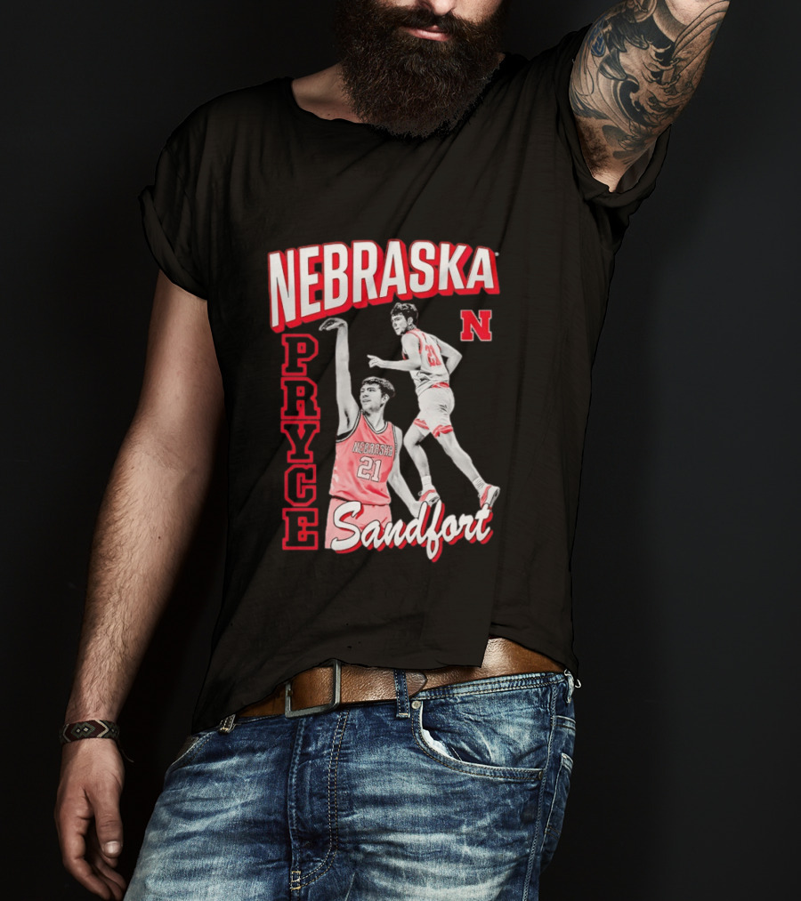 Pryce Sandfort 21 Nebraska Cornhuskers Basketball Team Iconic Red Jersey T-Shirt