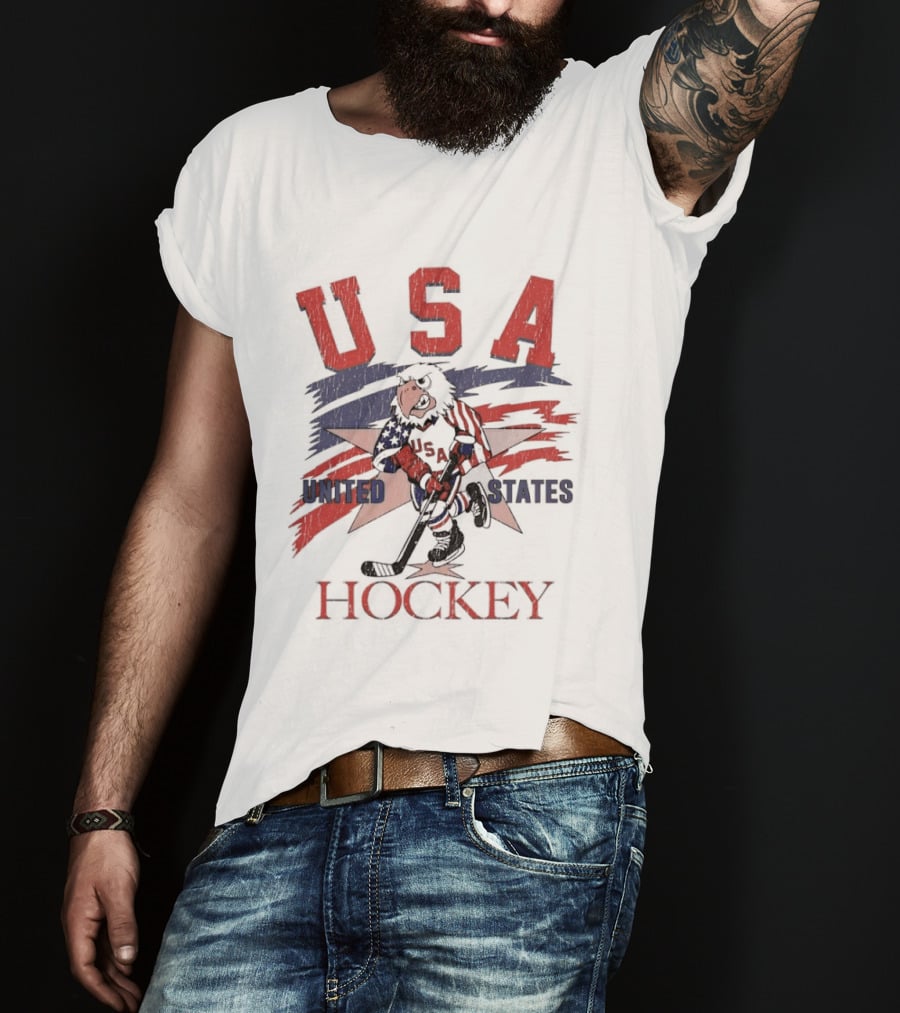 USA Hockey United States Flag Stars And Sticks Bird Player T-Shirt