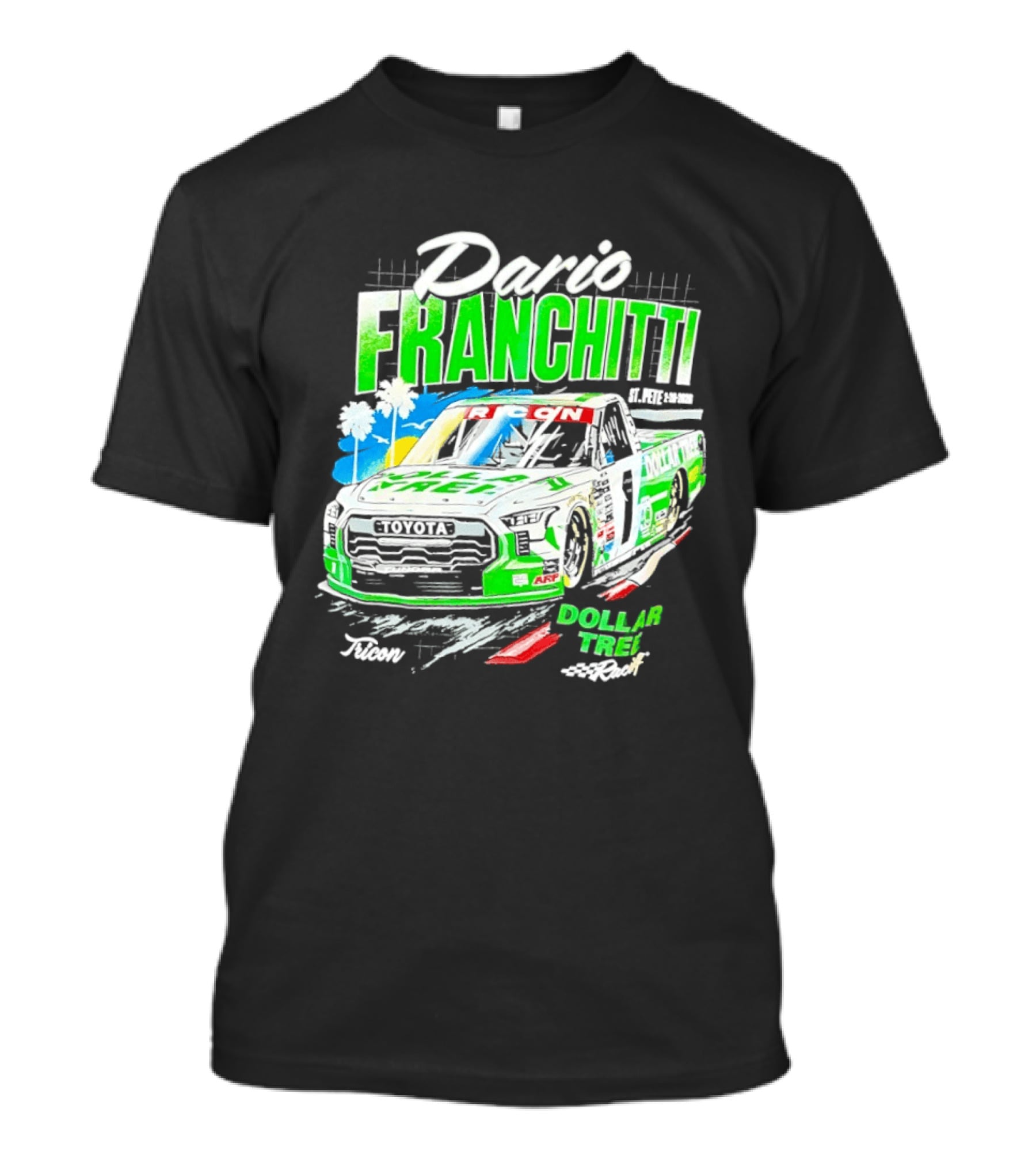 Dario Franchitti Toyota Tundra Dollar Tree Racing Palm Trees And Checkered Flags T-Shirt