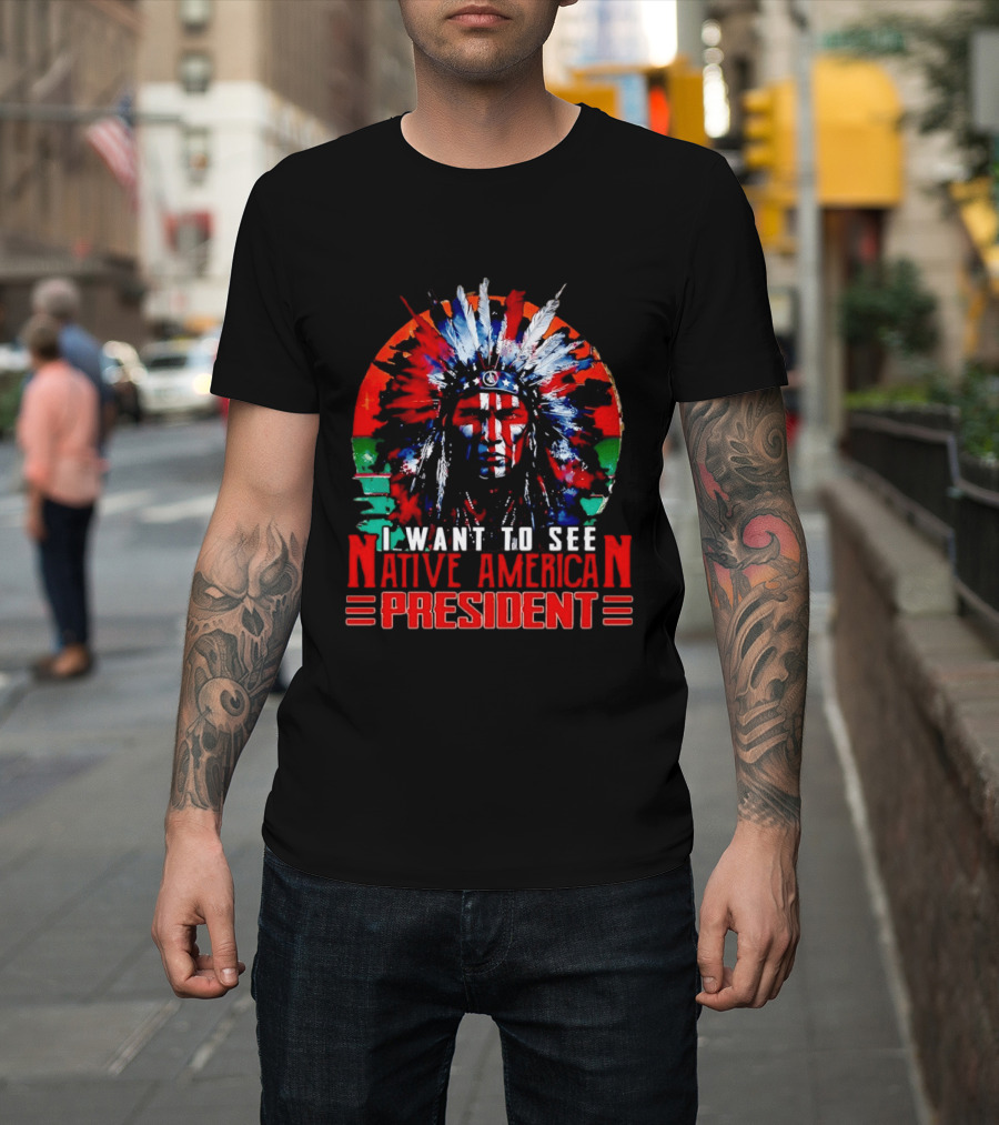 Native American President Bold Statement Feathers Headdress Vision T-Shirt