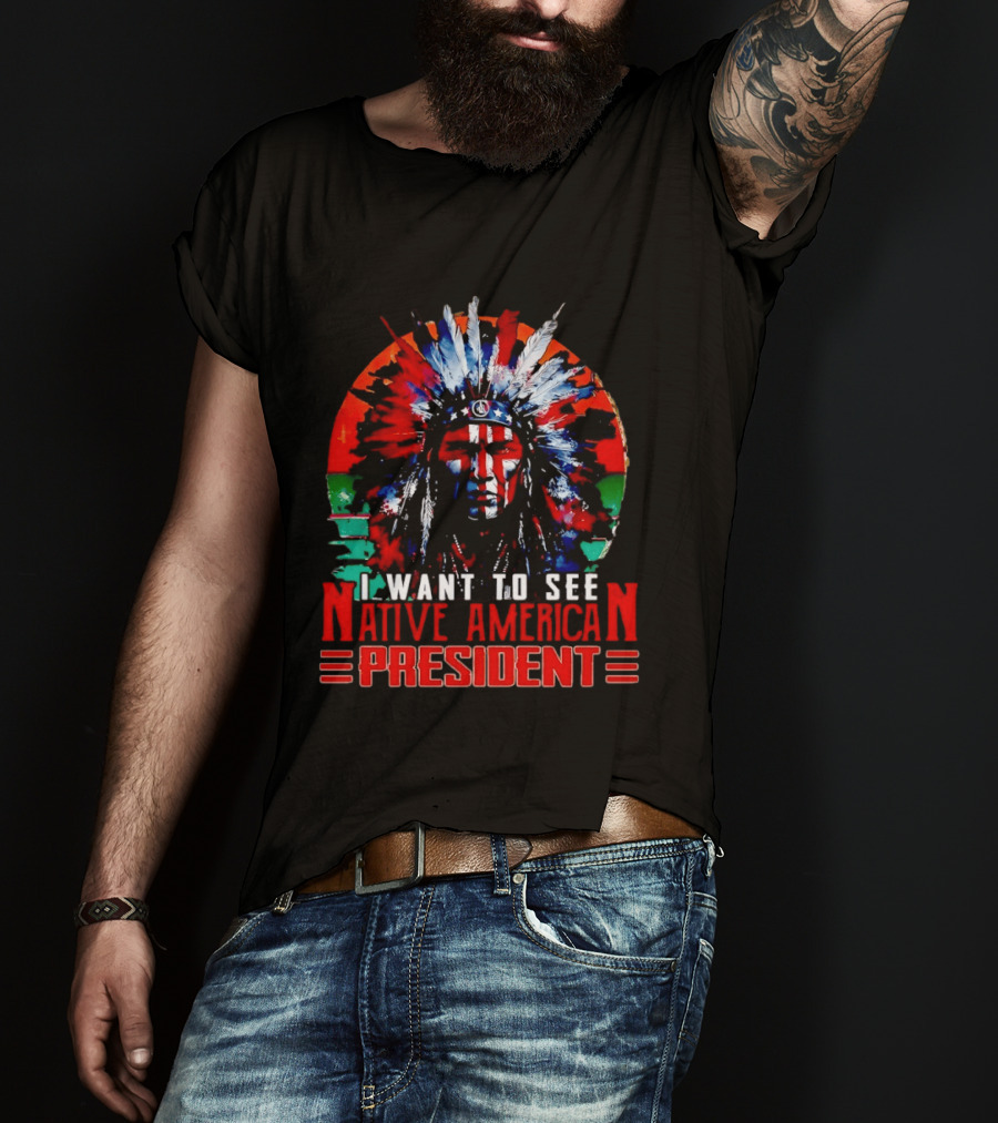 Native American President Bold Statement Feathers Headdress Vision T-Shirt