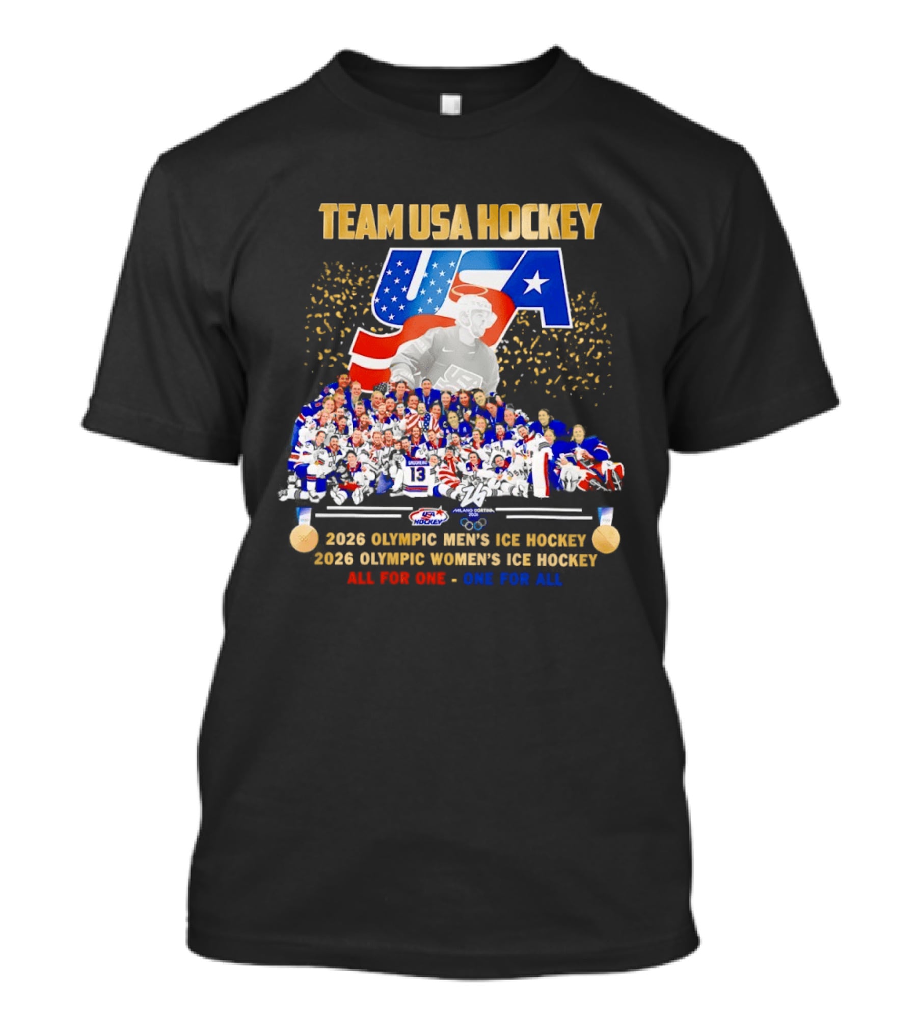 Team USA Hockey 2026 Olympic Men's Women's Ice Hockey All For One One For All T-Shirt