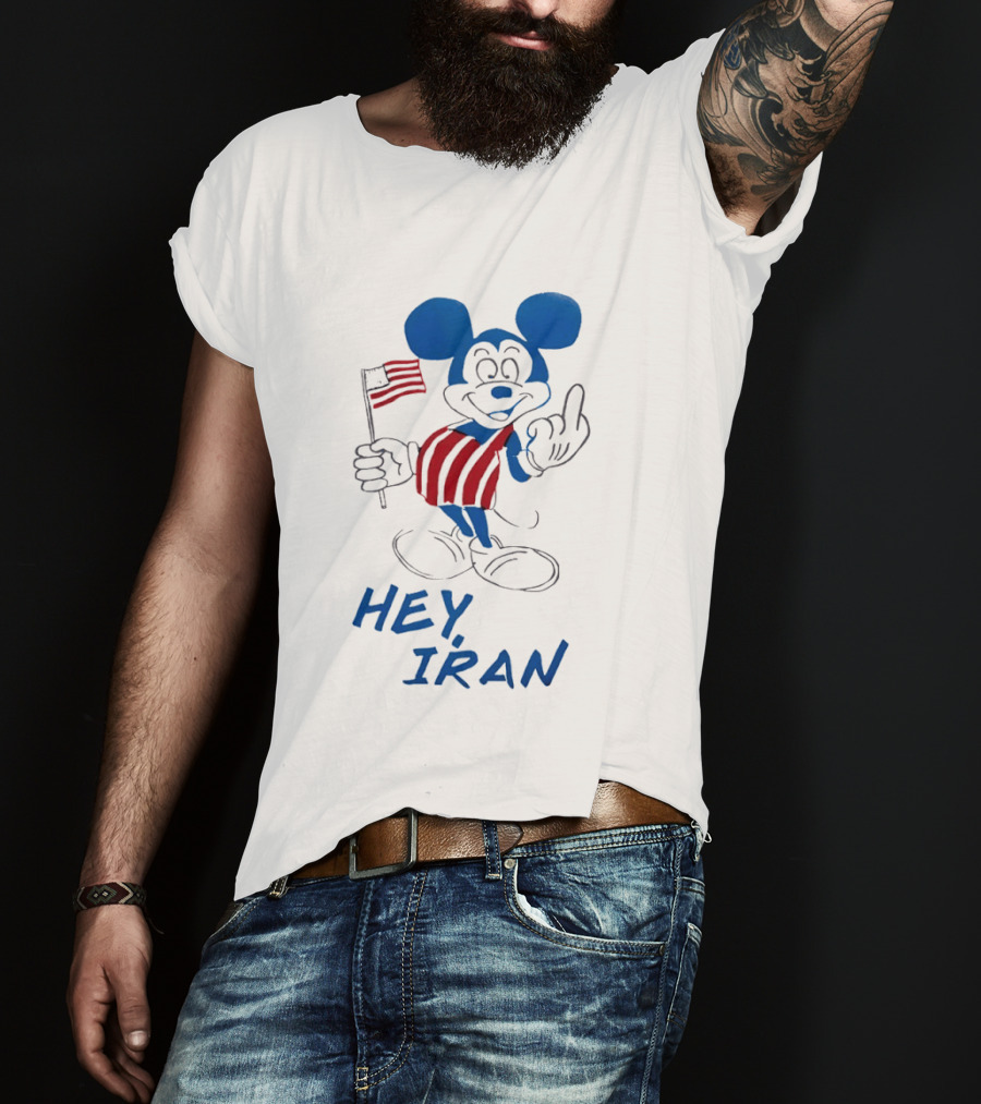 Mickey Mouse Hey Iran Middle Finger USA Flag T-Shirt
