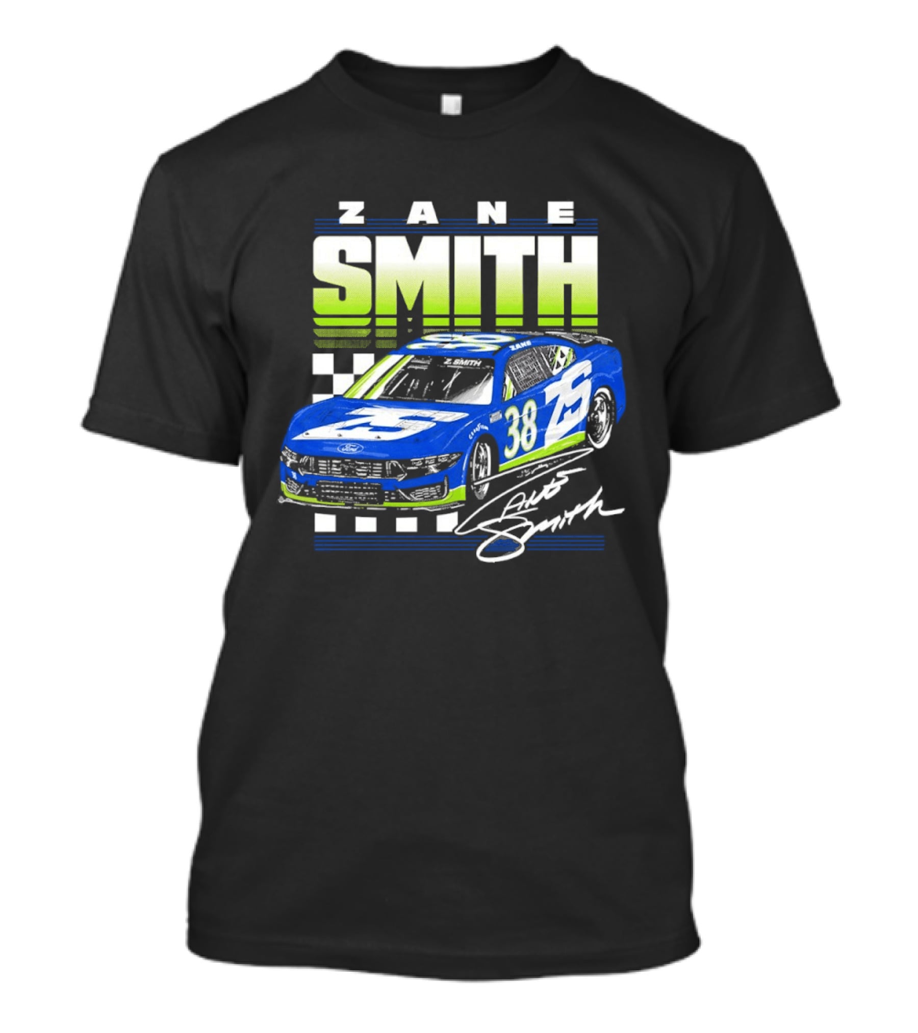 Zane Smith 38 Ford Mustang Dark Horse Front Row Motorsports Racing Car T-Shirt