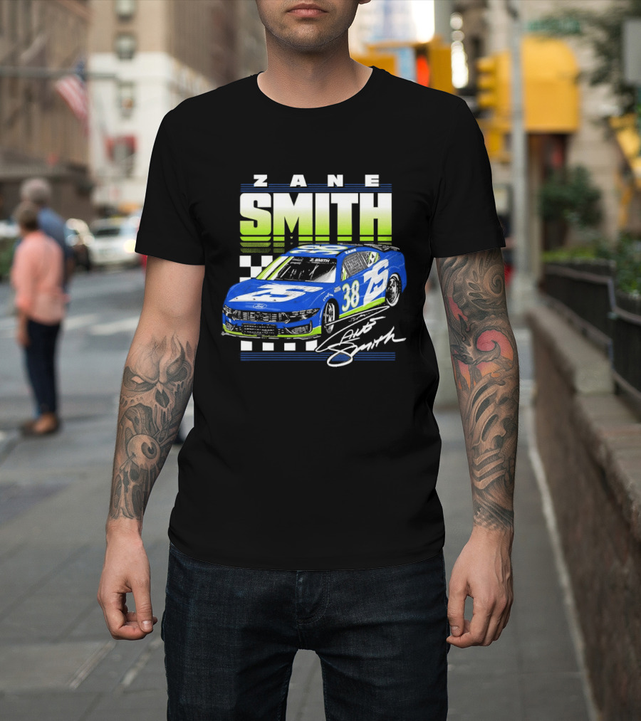 Zane Smith 38 Ford Mustang Dark Horse Front Row Motorsports Racing Car T-Shirt