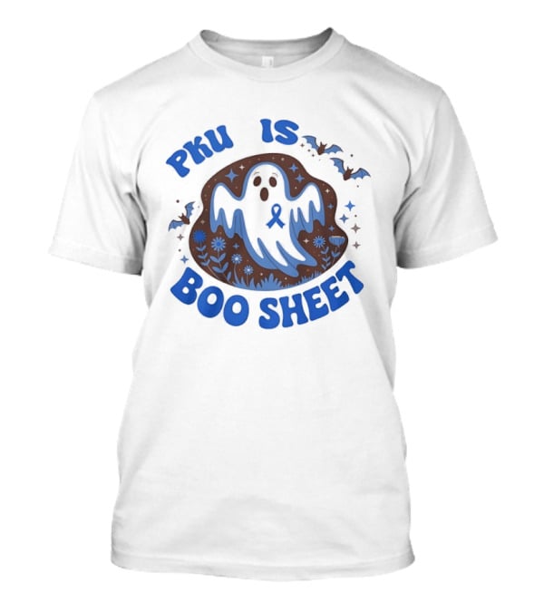 PKU Is Boo Sheet Blue Ribbon Ghost And Bat Halloween T-Shirt