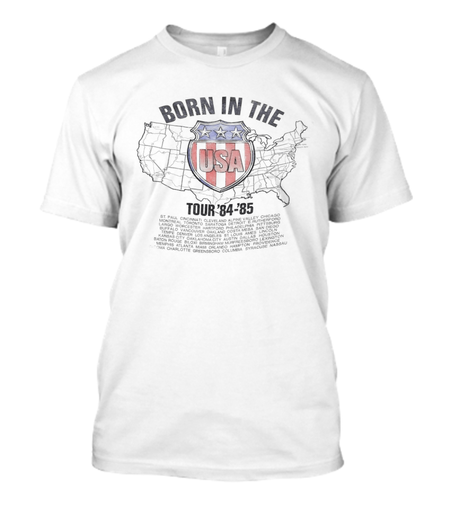 Born In The USA Tour 84 85 Map USA Shield T-Shirt