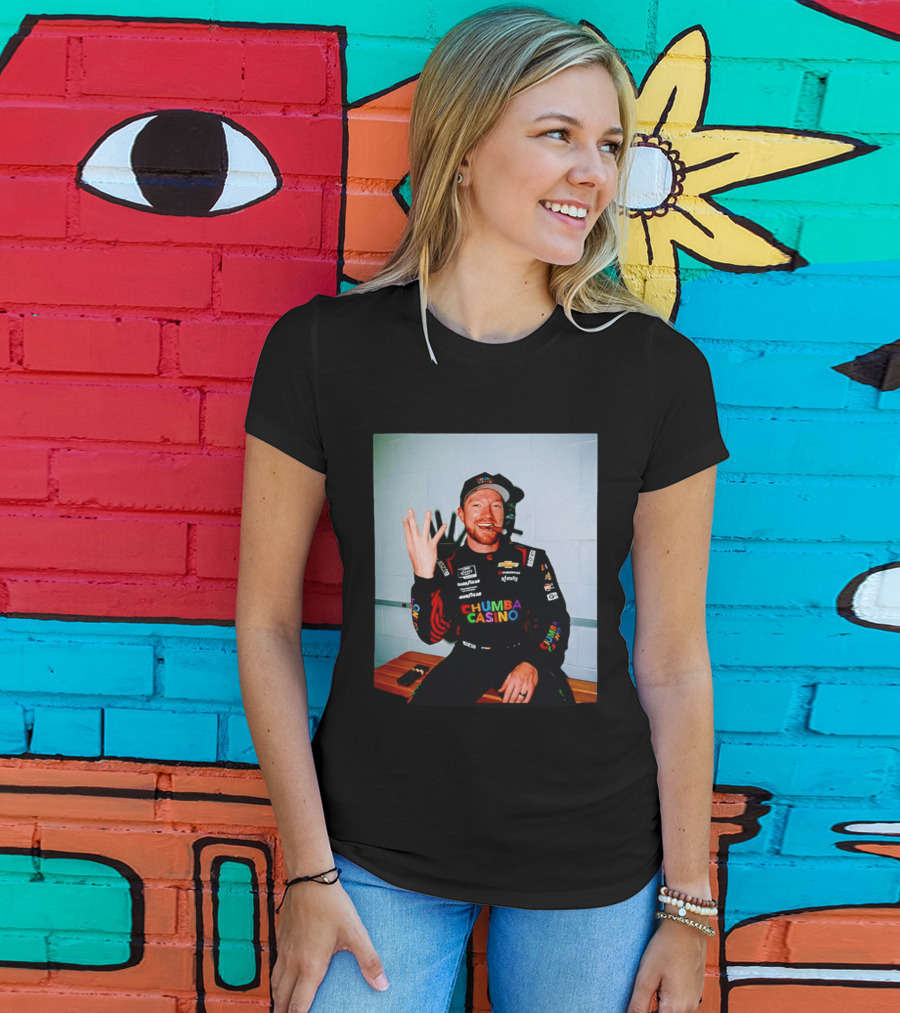 Tyler Reddick Three Peat Chumba Casino Racing Suit And Cigar Celebration T-Shirt