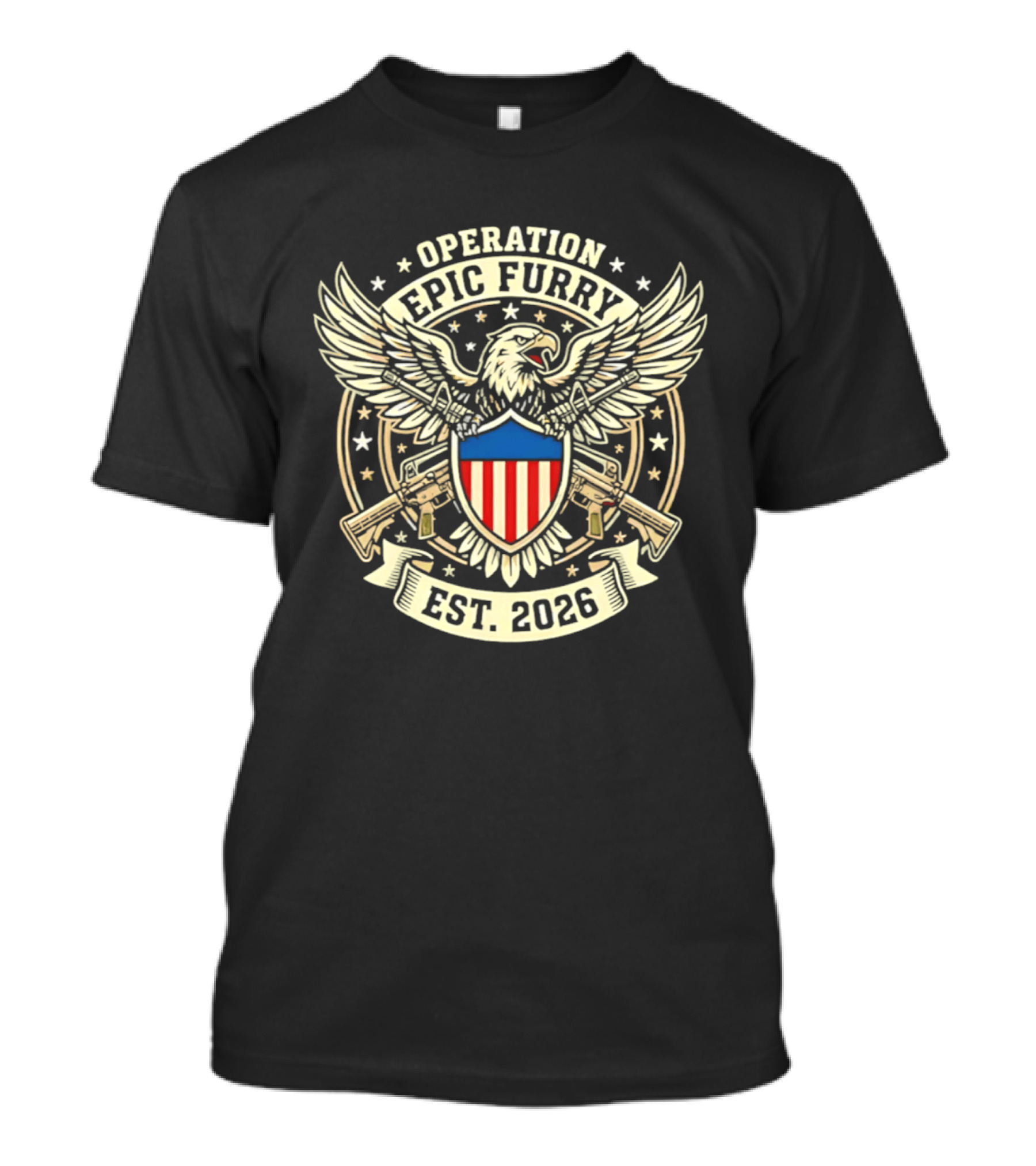 Operation Epic Furry Eagle Emblem Est 2026 Stars And Stripes Shield T-Shirt