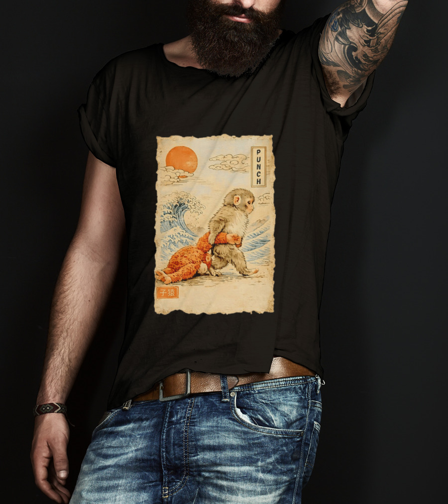 Punch Monkey Ukiyo E Wave Sun Kanji T-Shirt