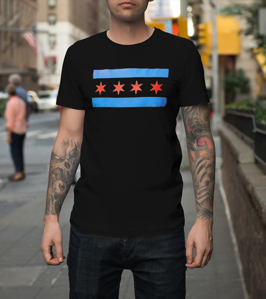 Chicago Flag Four Red Stars Blue Stripes T-Shirt