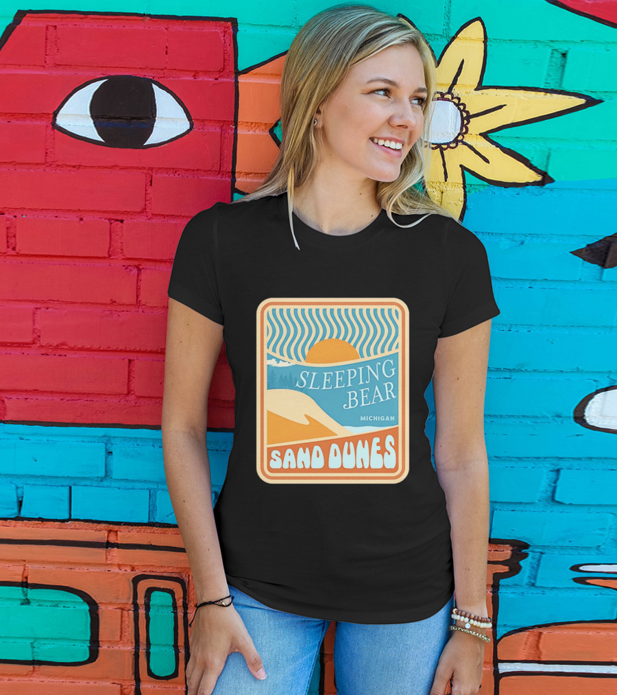 Sleeping Bear Michigan Sand Dunes Retro Sunset Scenic T-Shirt
