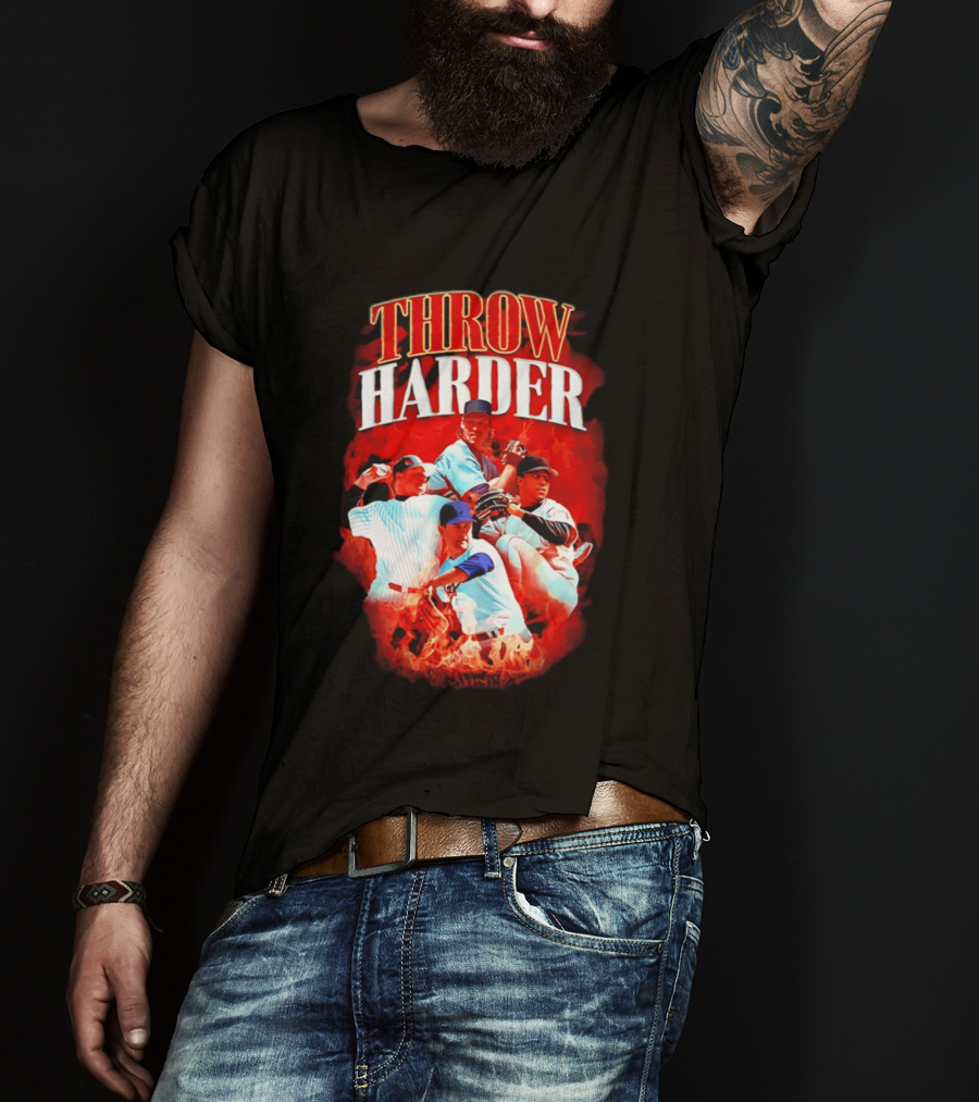 Throw Harder Baseball Players With Fire T-Shirt