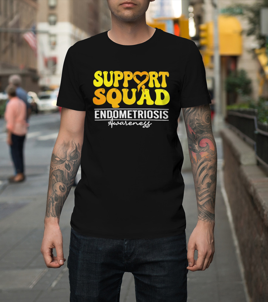 Support Squad Endometriosis Awareness Yellow Ribbon Heart T-Shirt