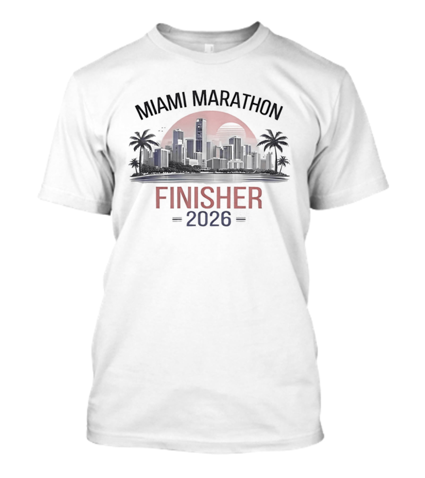 Miami Marathon Finisher 2026 City Skyline Sunset Palm Trees T-Shirt