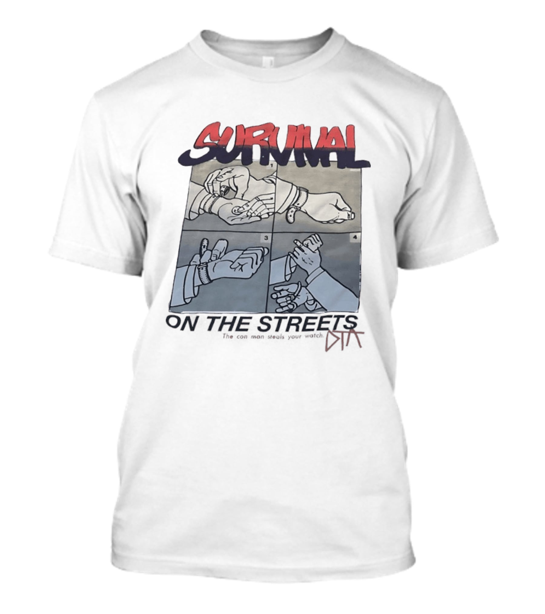 Survival On The Streets Con Man Steals Your Cartoon Panel Instructions T-Shirt