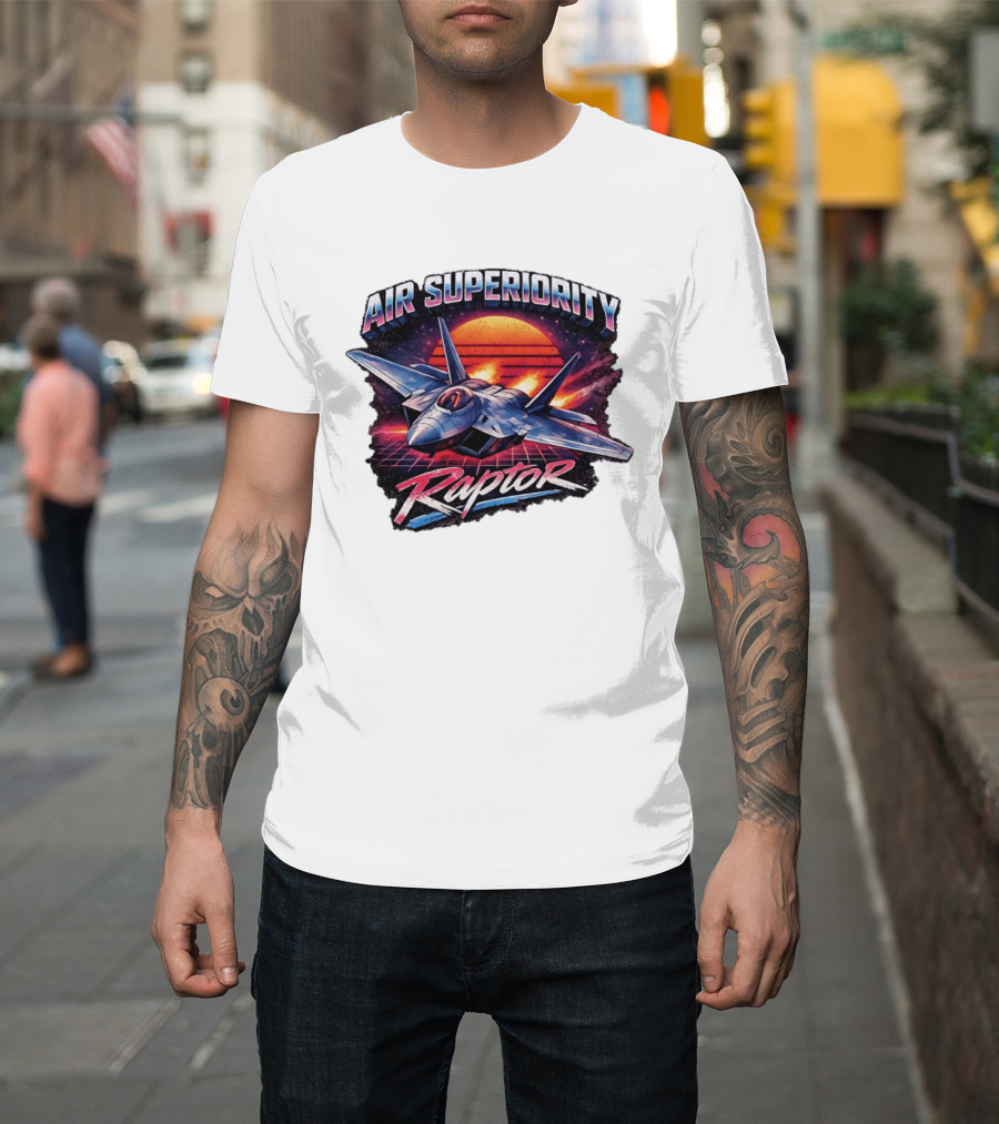 Air Superiority Raptor Fighter Jet Retro Sunset T-Shirt
