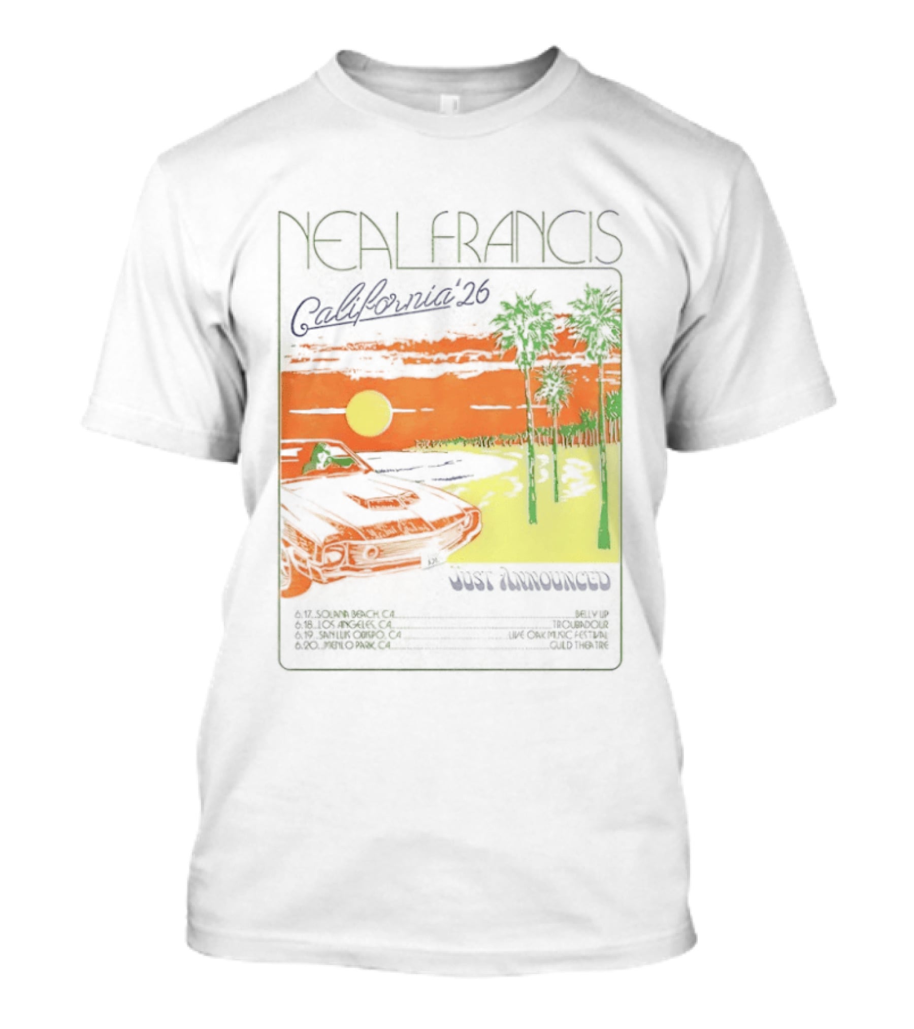 Neal Francis California Tour 2026 Sunset Palm Trees T-Shirt