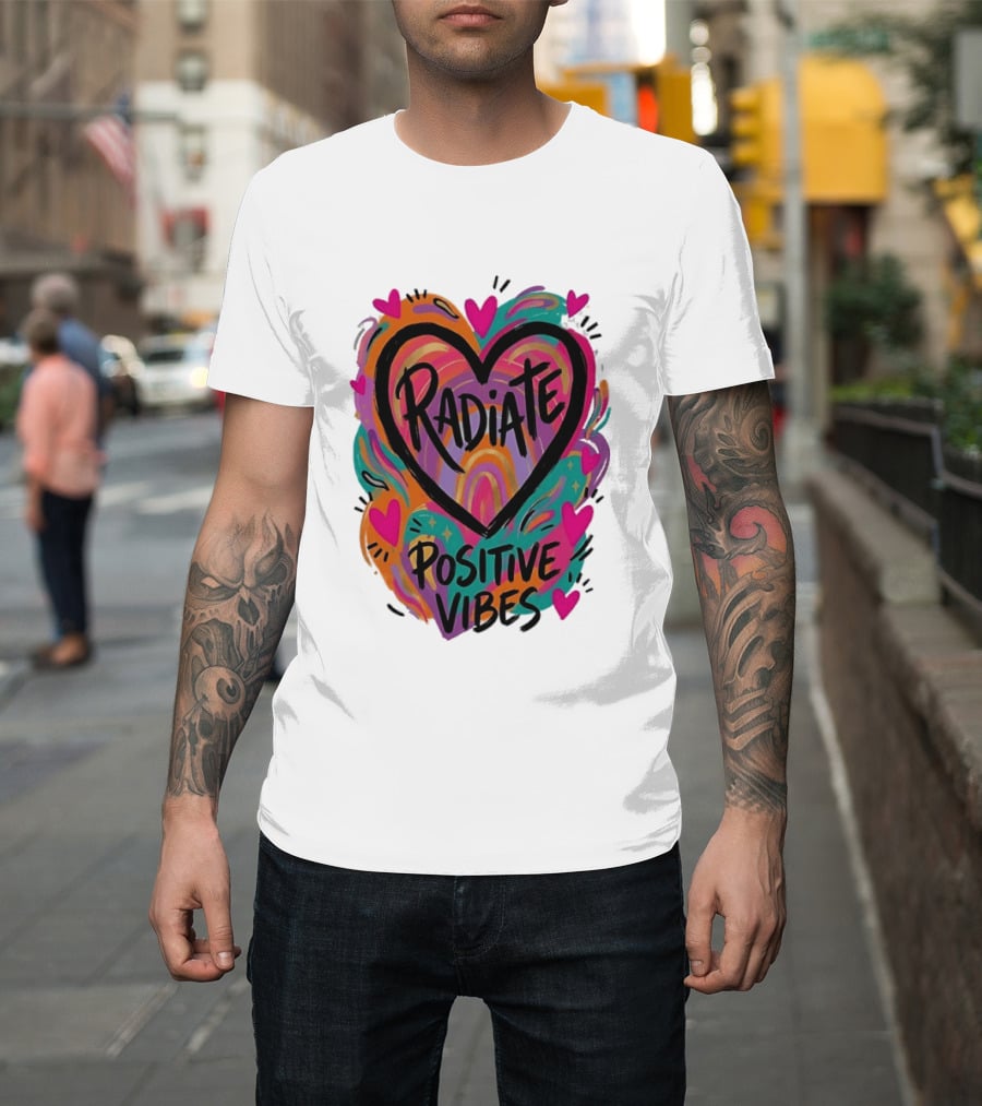 Radiate Positive Vibes Colorful Heart Shape T-Shirt