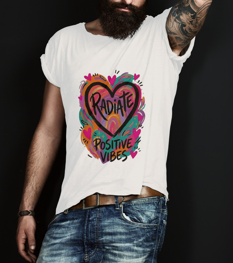 Radiate Positive Vibes Colorful Heart Shape T-Shirt