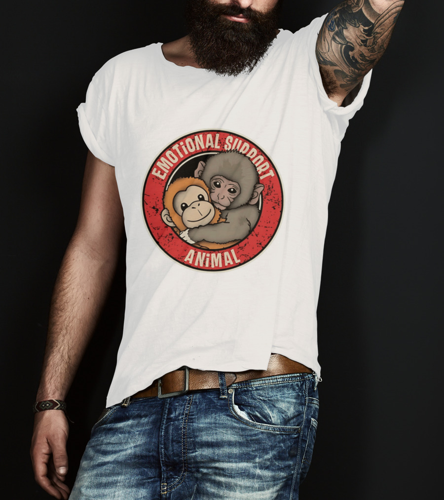 Emotional Support Animal Monkey Punch Hugging Sticker T-Shirt