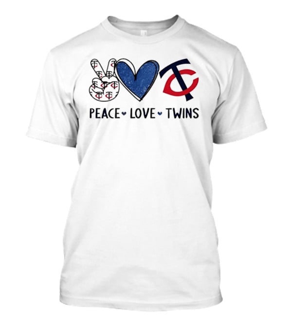 PEACE LOVE TWINS Hand Sign Heart Shape TC Logo Minnesota Twins T-Shirt