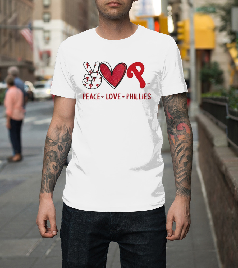 Peace Love Phillies Hand Sign Heart Shape Philadelphia Phillies T-Shirt