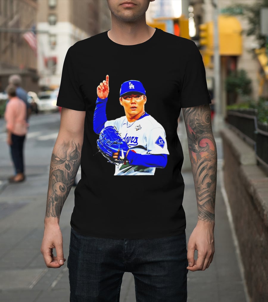 Yoshinobu Yamamoto '26 Los Angeles Dodgers Player Blue Glove T-Shirt