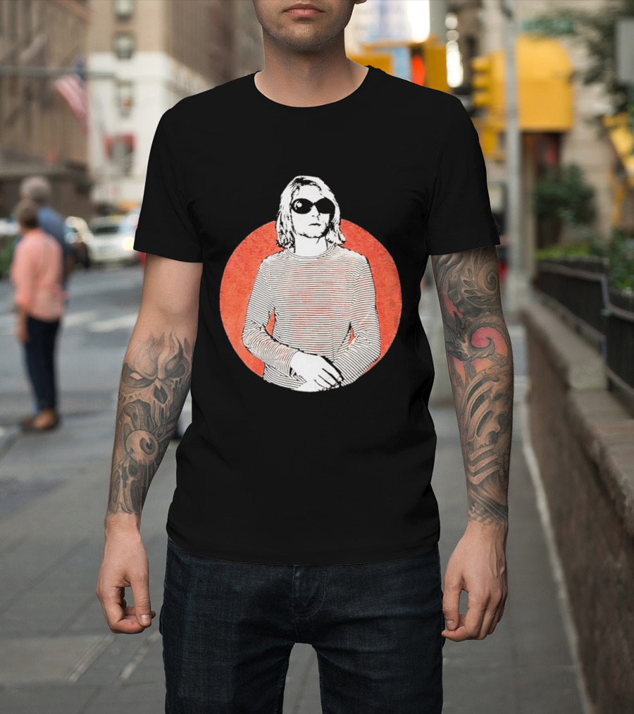 Kurt Cobain Striped Long Sleeve With Sunglasses T-Shirt