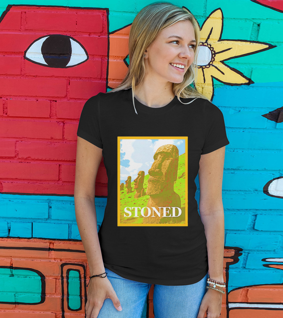 Stoned Moai Statue Easter Island Head Print T-Shirt