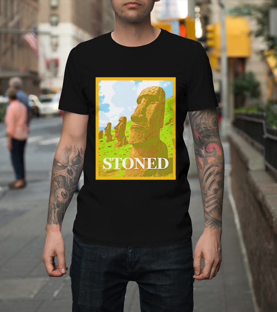 Stoned Moai Statue Easter Island Head Print T-Shirt
