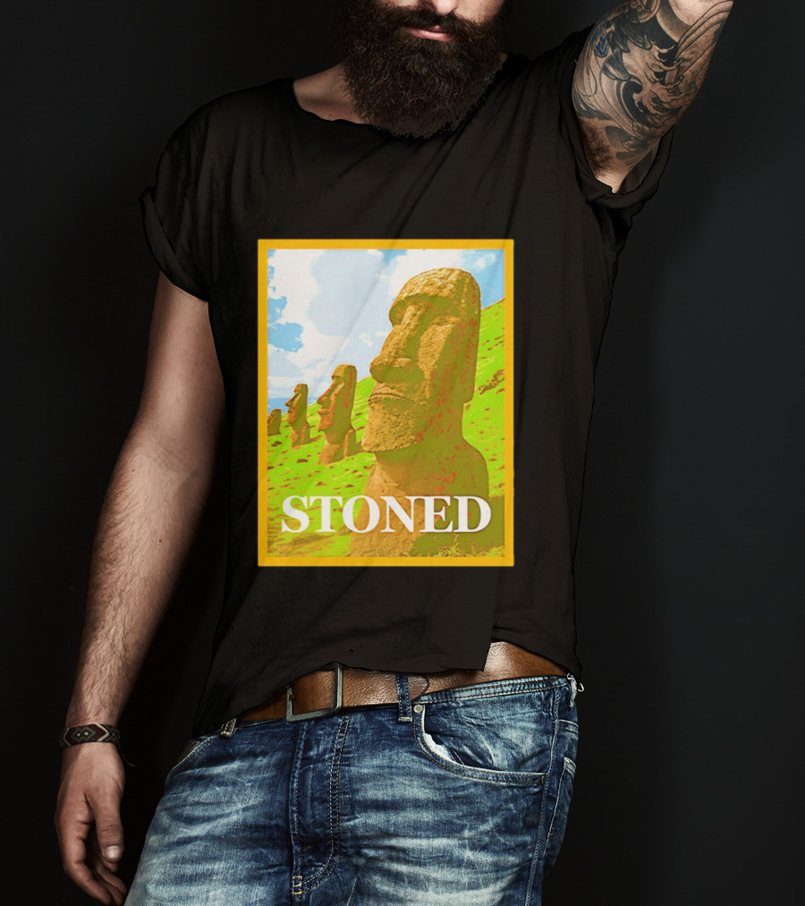 Stoned Moai Statue Easter Island Head Print T-Shirt